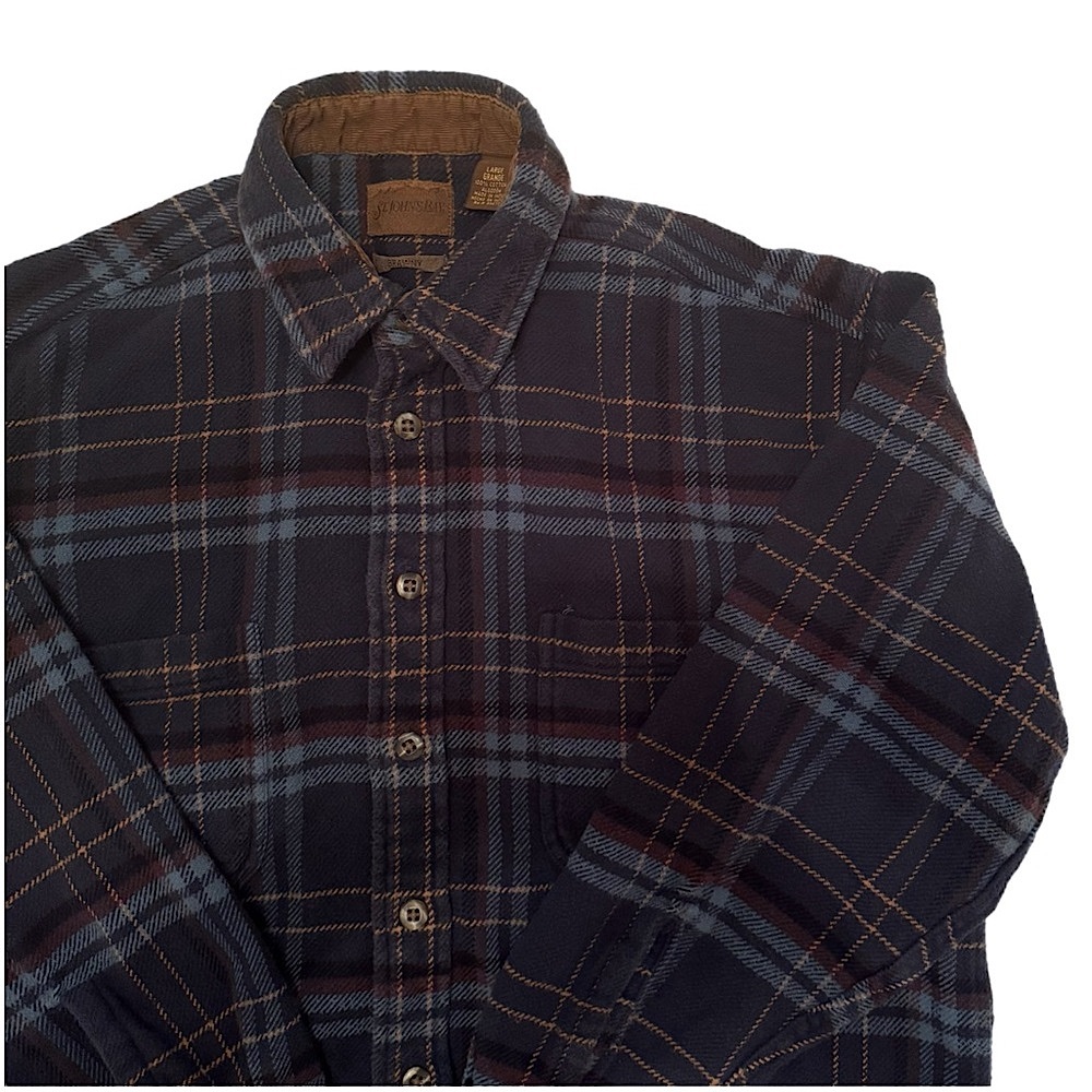 St. John's Bay Mens Cotton Plaid Button Down Shirt Corduroy Collar Size Large